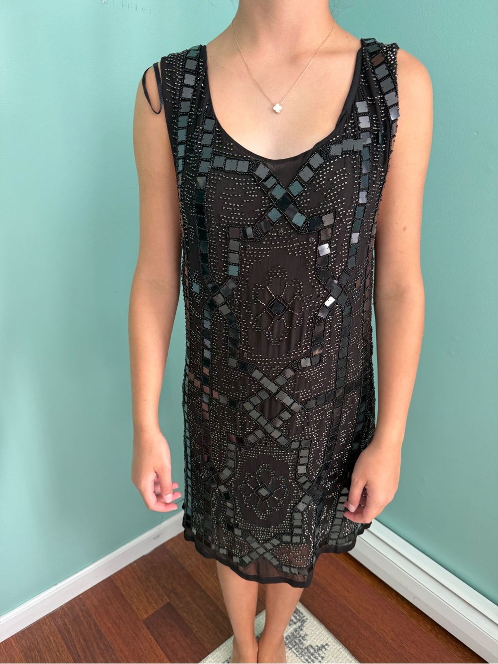 Black Beaded Sleeveless Dress